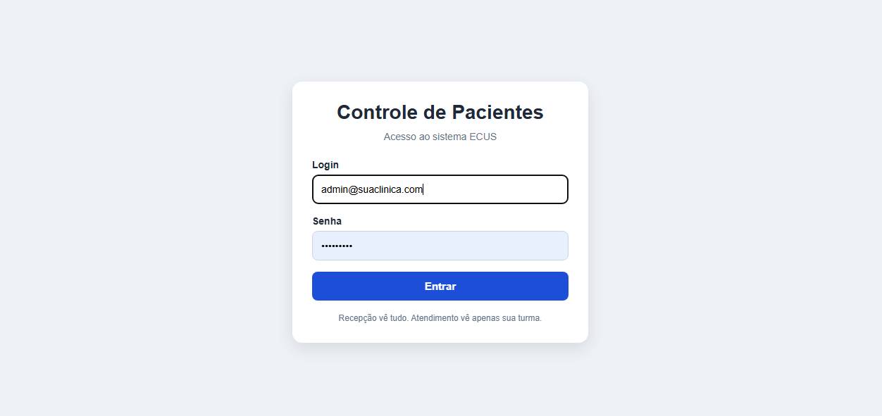 Painel do sistema para clínica